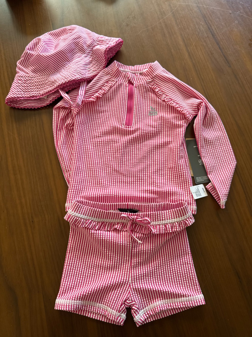 Eddie Bauer Pink Striped Girls' Long-Sleeve Rashguard Set with Hat